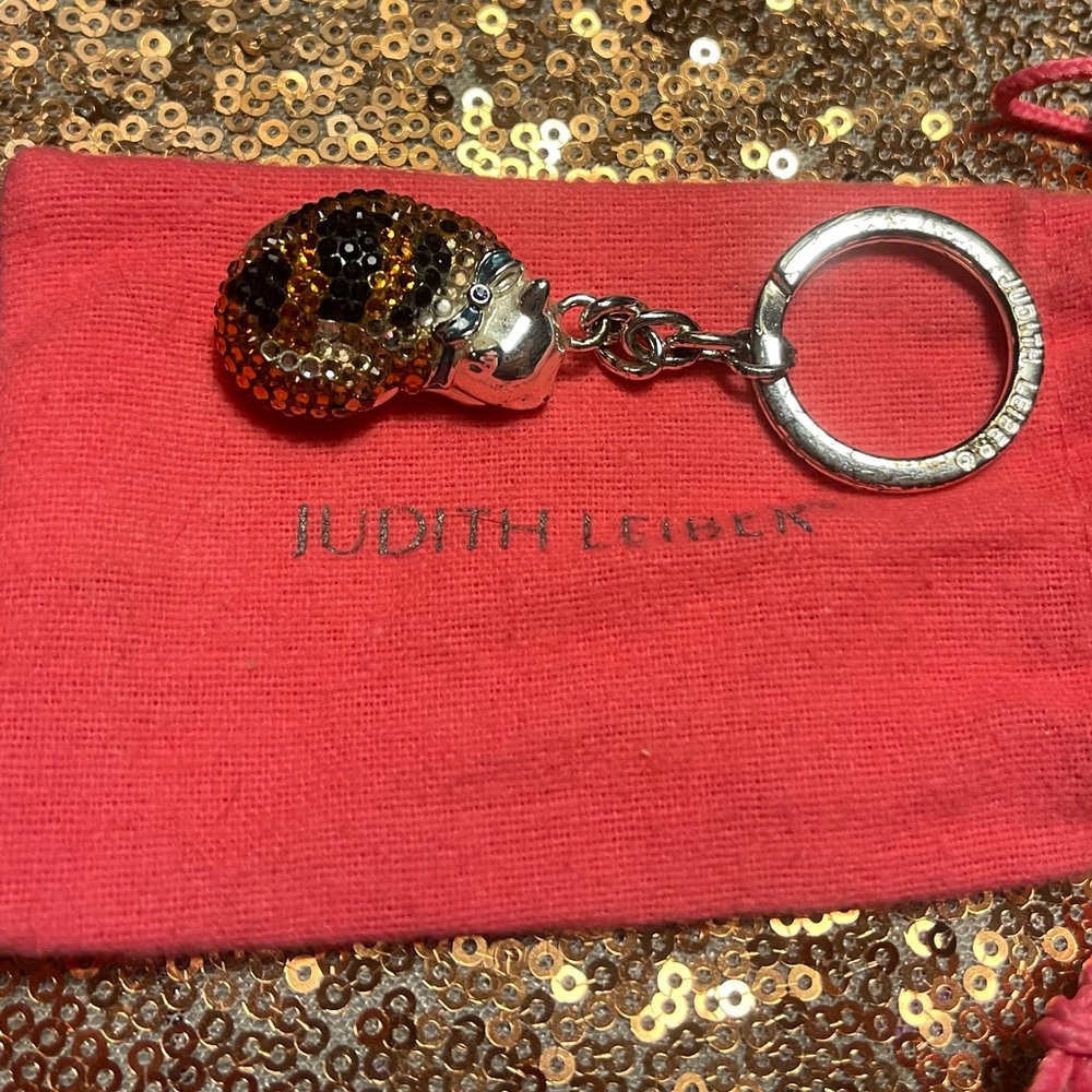 Hard to find Judith Leiber sleeping cat keychain in original dust bag.